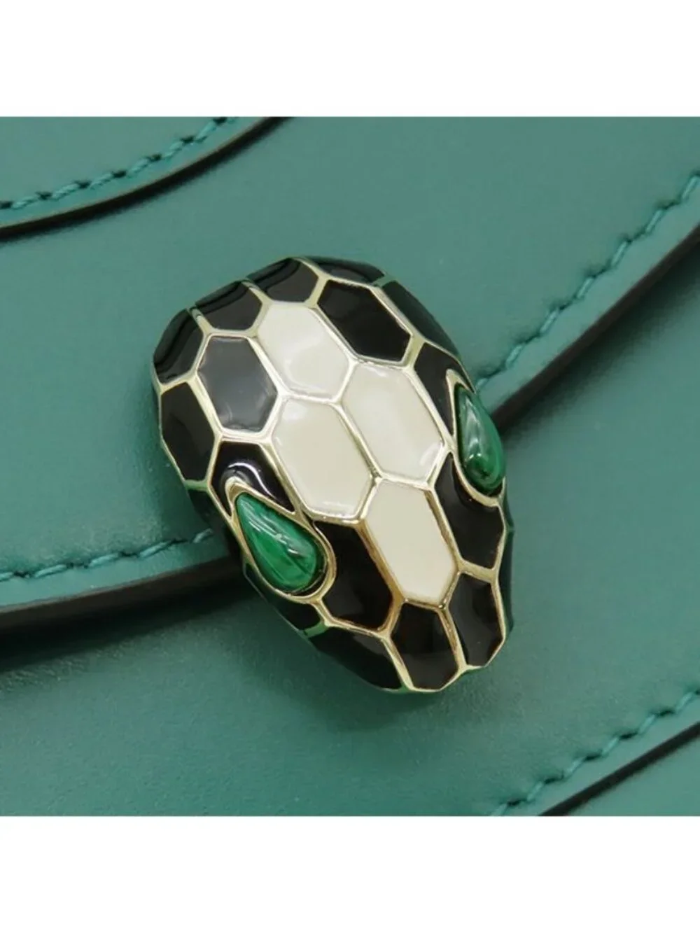 Bvlgari Wallet Serpenti Forever Large Calfskin Green Gold Bifold Billfold